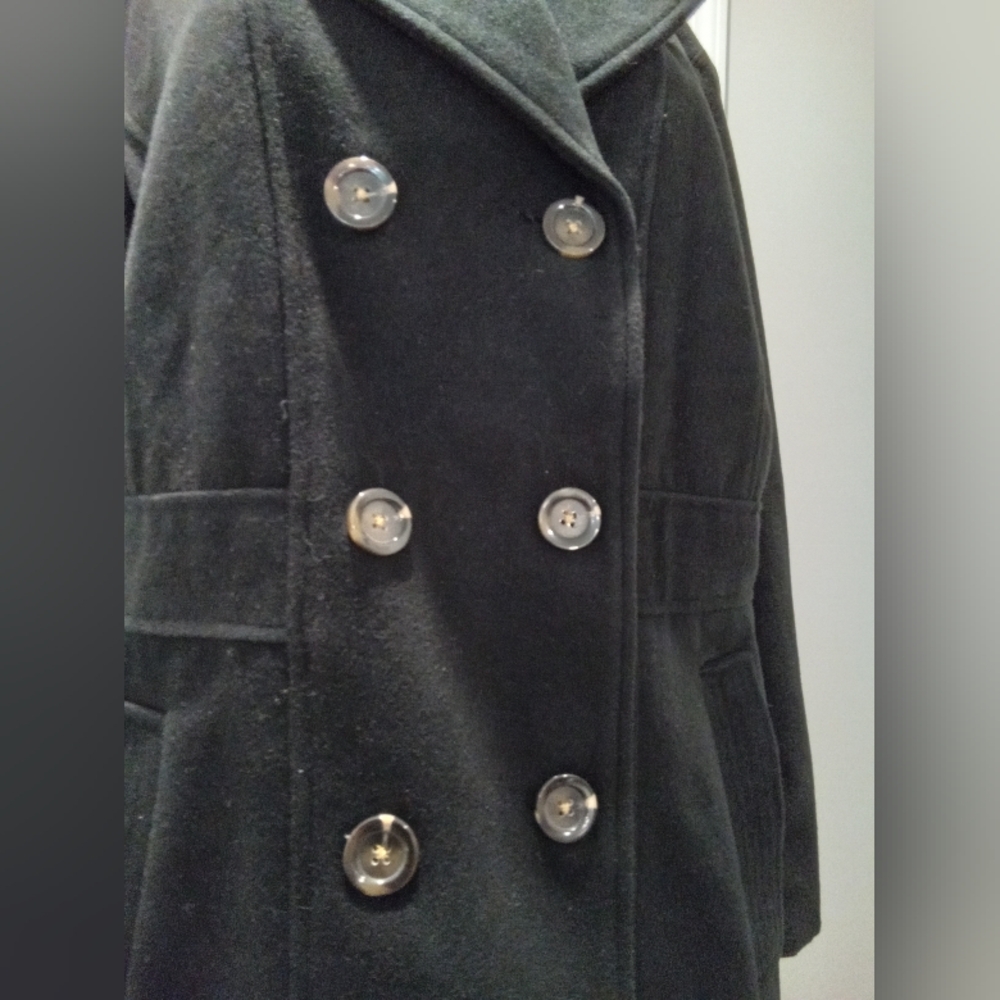 Harve Benard Size L Classic Double Breasted Black Pea Coat